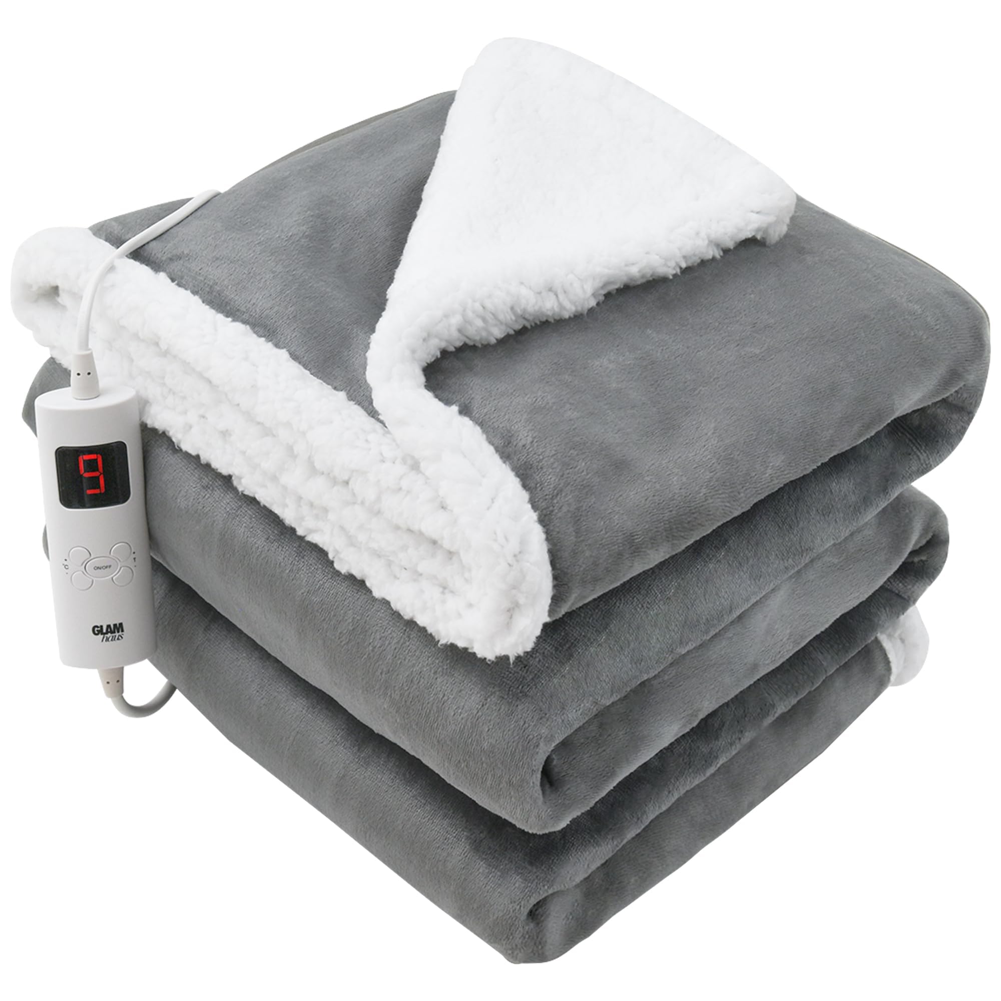 GlamHaus Heated Throw Electric Fleece Blanket - 160x130cm Reversible Grey