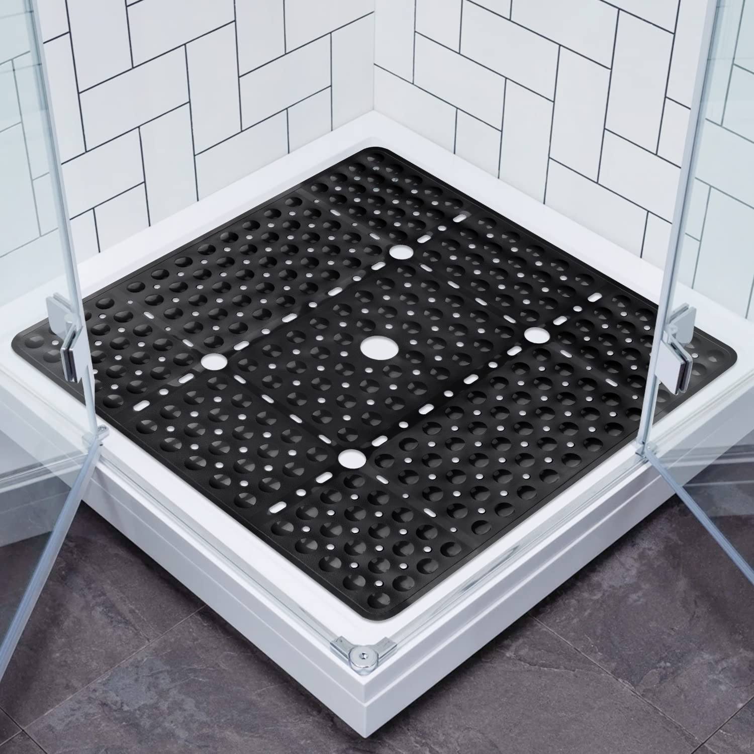 Lurowo Square Non-Slip Shower Mat – 70x70cm Anti-Mould Rubber Bath Mat