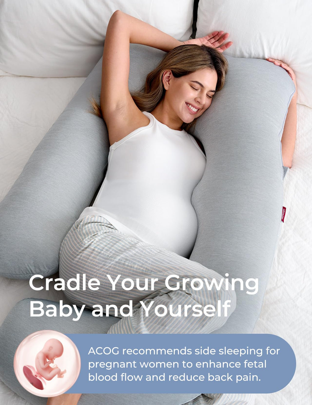 Momcozy Cooling U-Shaped Pregnancy Pillow - 57 Inch Full Body Support