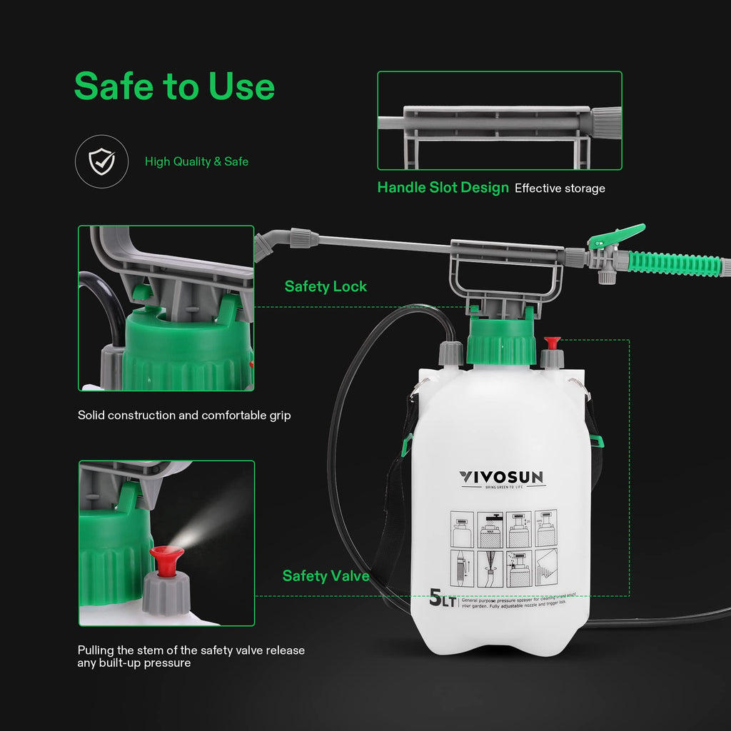 VIVOSUN 1.3 Gallon Pump Pressure Sprayer | 5L Garden Water Spray Bottle