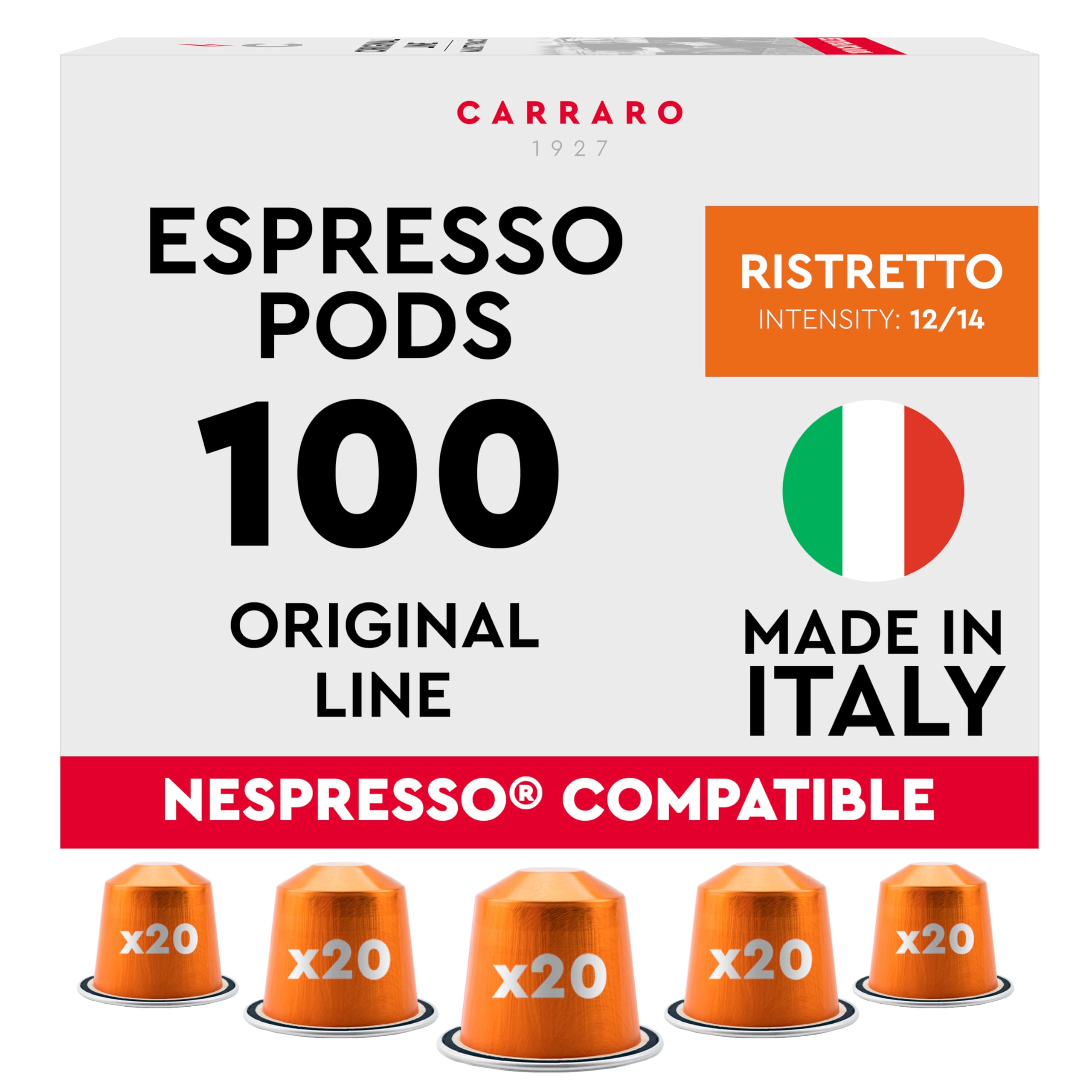 Carraro X100 Ristretto Italian Espresso Coffee Capsules | 100 Pods