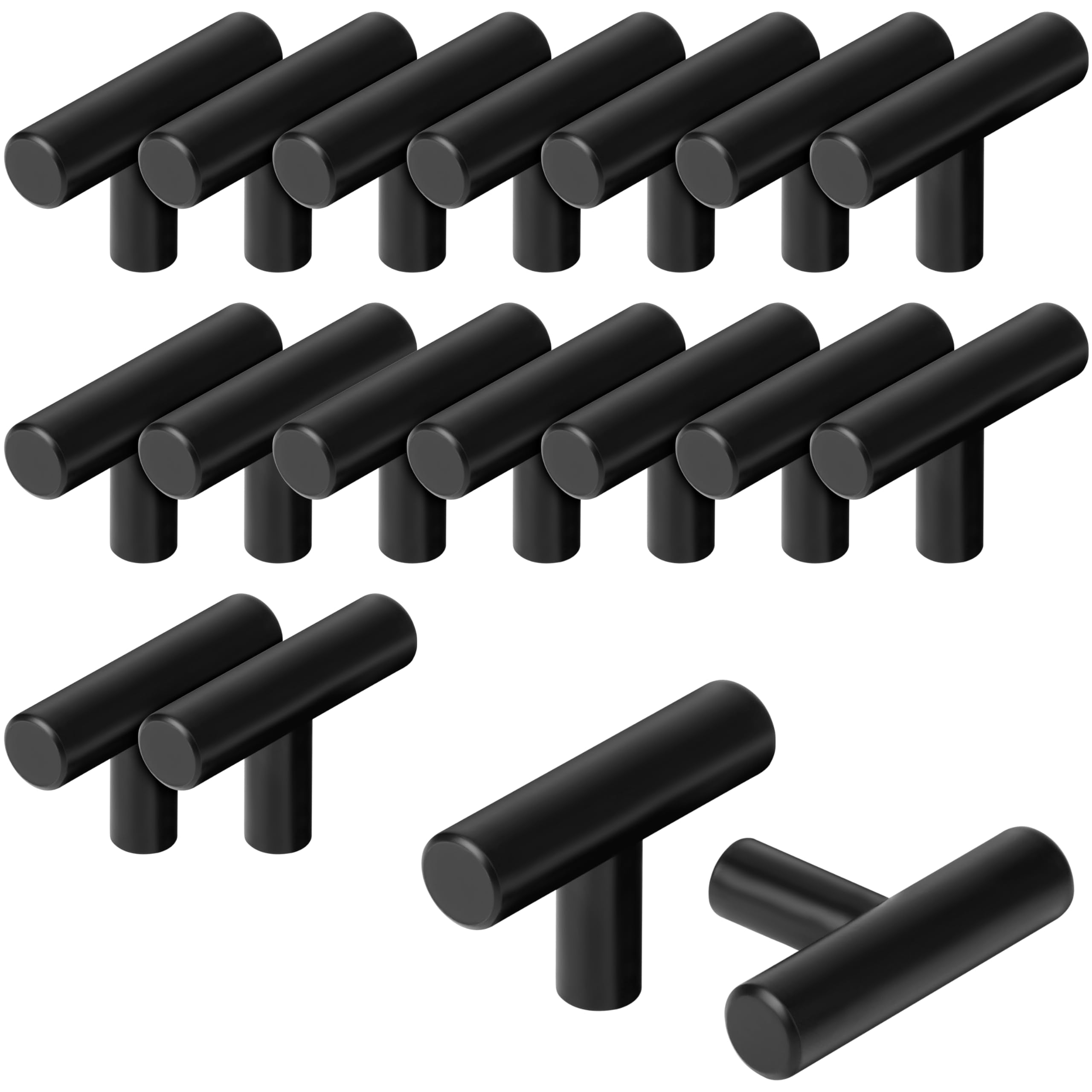 Belle Vous 20 Pack Black Stainless Steel T-Bar Kitchen Cabinet Handles