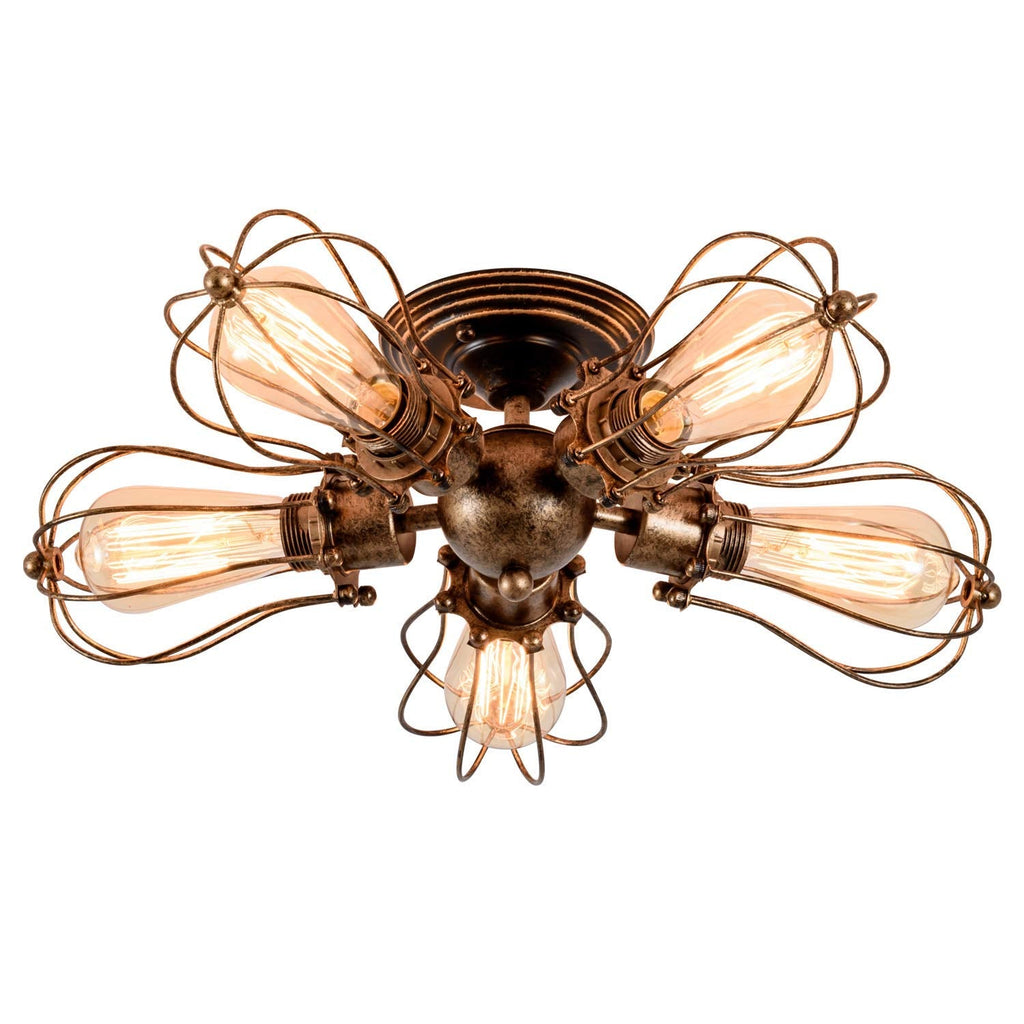GLADFRESIT Industrial 5-Light Metal Cage Ceiling Light – Semi-Flush Mount