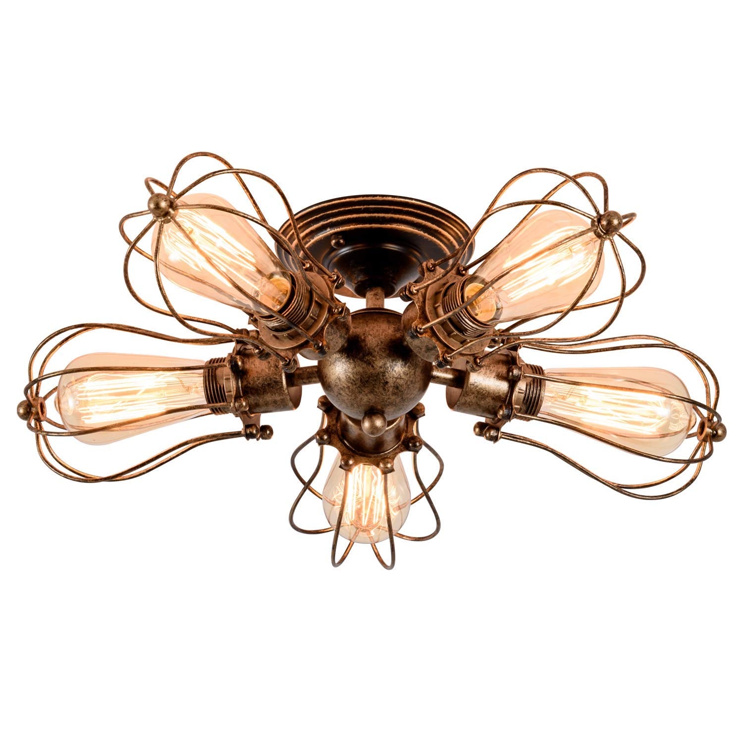 GLADFRESIT Industrial 5-Light Metal Cage Ceiling Light – Semi-Flush Mount