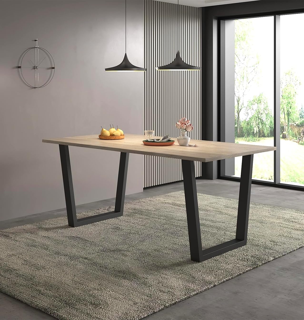 Hallowood Dudley 180cm Oak Dining Table | 6 Seater Industrial Metal Legs