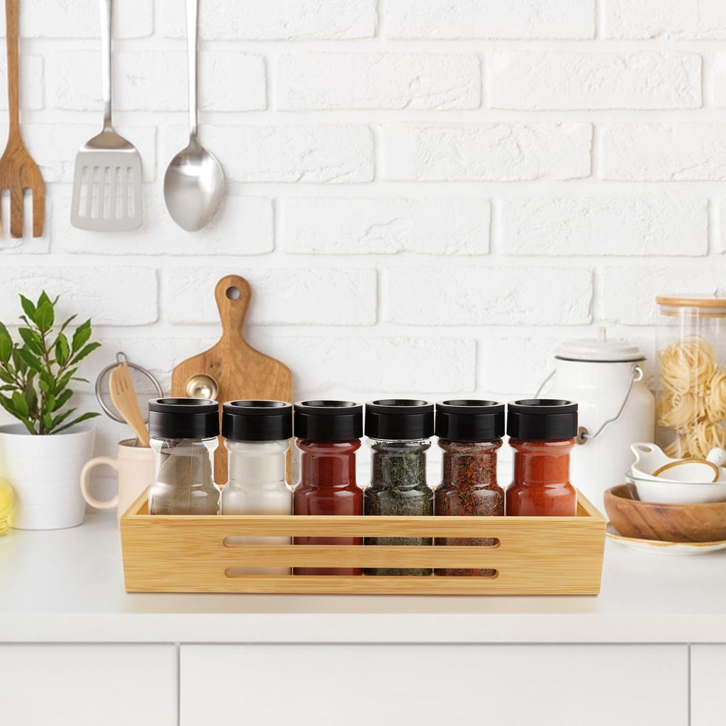 SAUNNIHEN Bamboo Spice Rack Organiser - 4 Pack Wall Mounted Storage