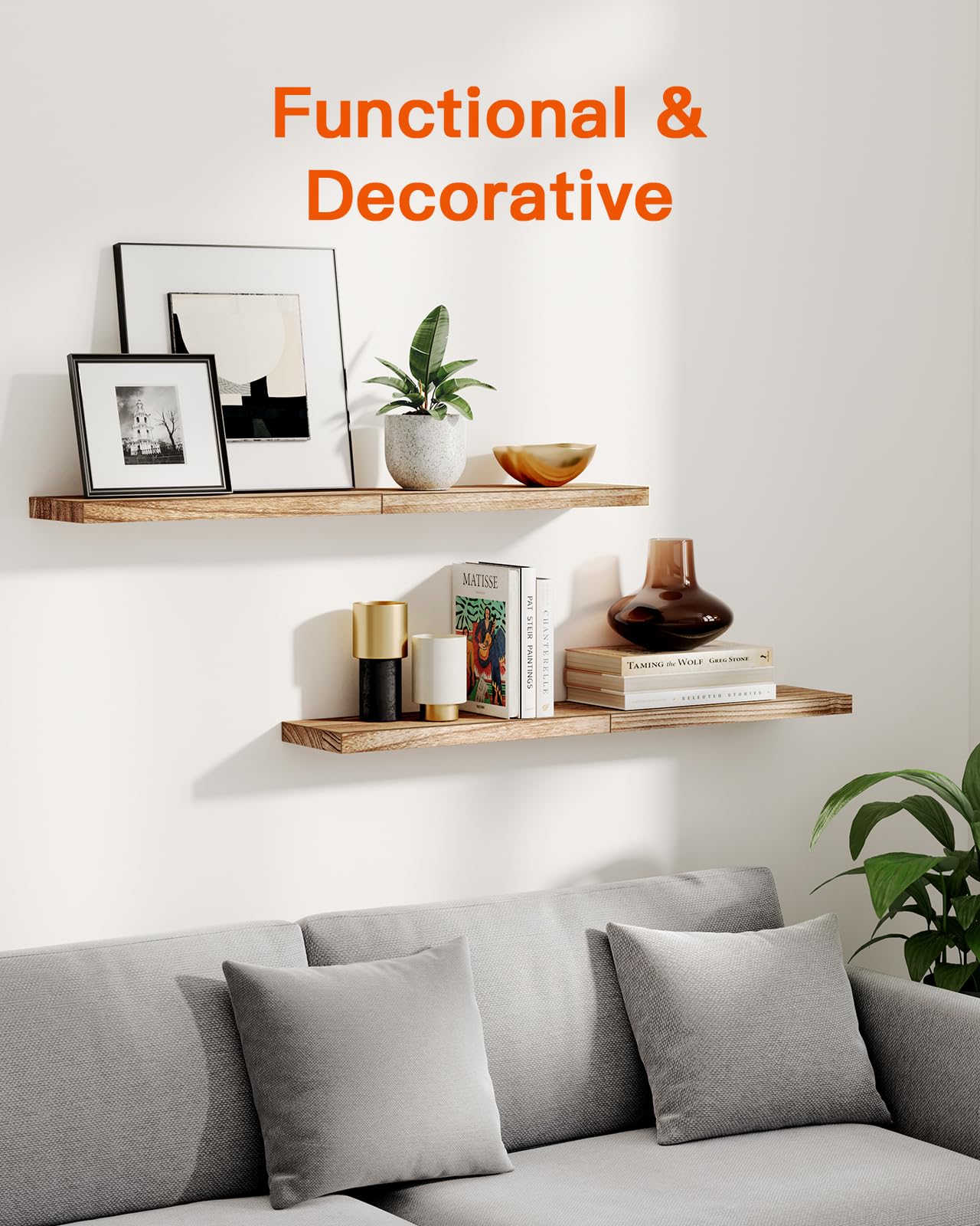 Pipishell Floating Shelves – 40cm Paulownia Wood Wall Shelves, Set of 4