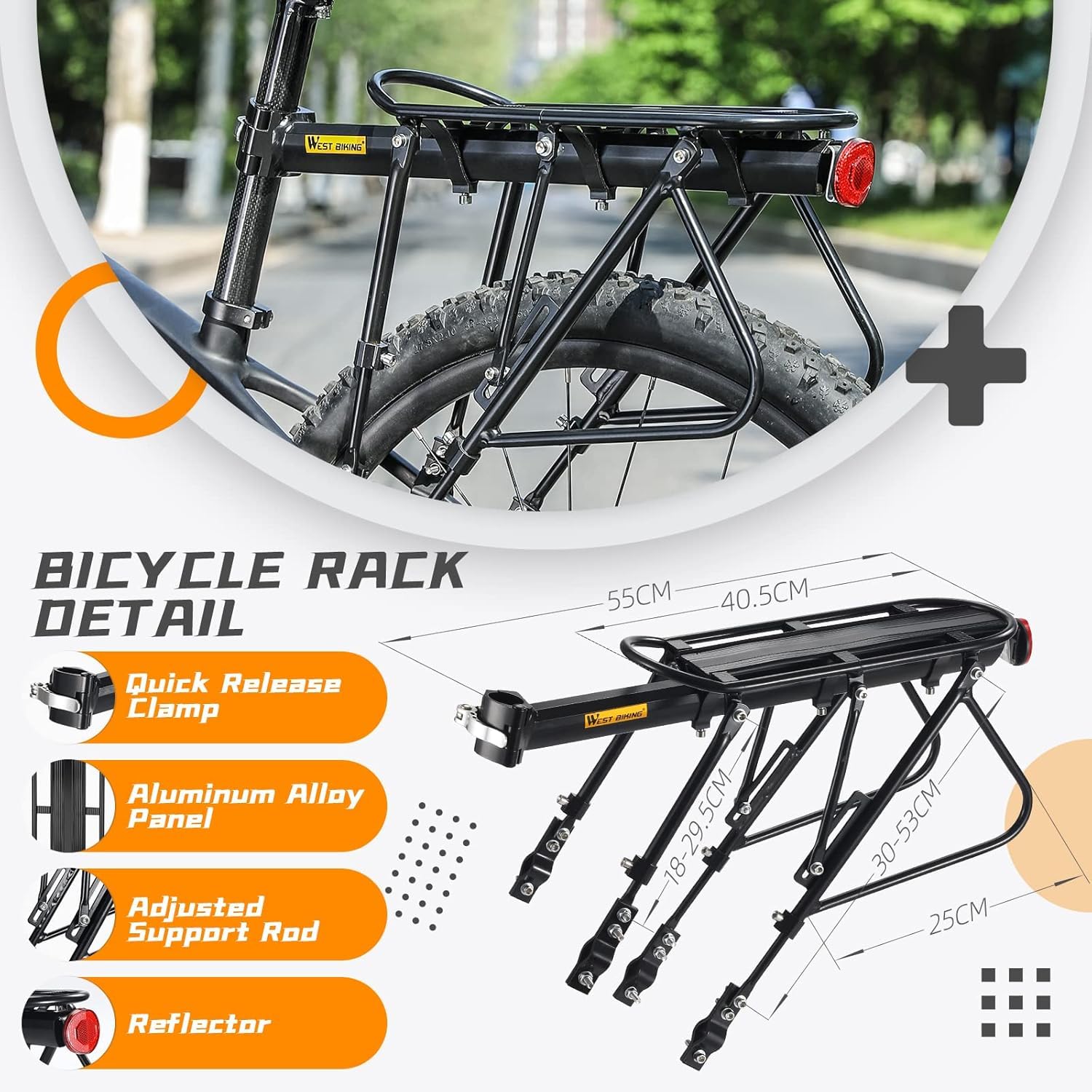 West Biking Rear Bike Rack | 100KG Aluminum Alloy Pannier Cargo Carrier