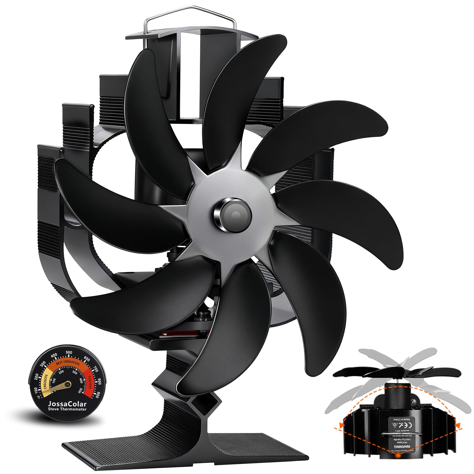 JossaColar 8-Blade Oscillating Stove Fan | Heat Powered Log Burner Fan