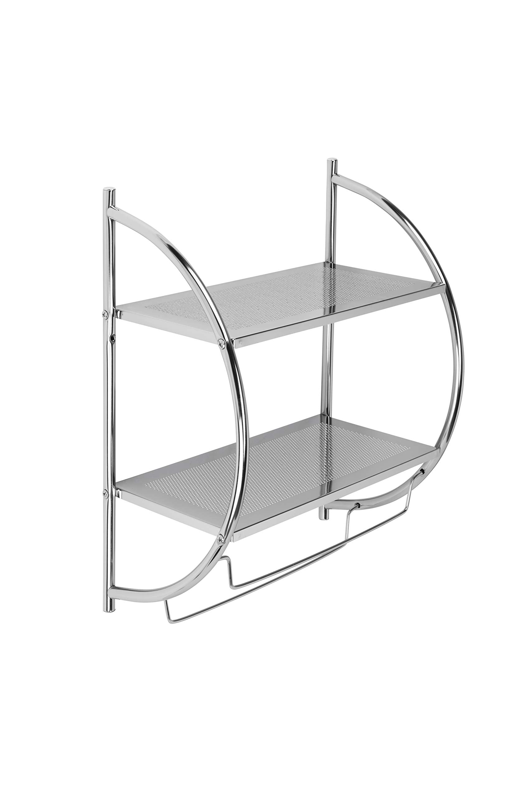 Croydex Wall Mounted Curved Bathroom Shelving Unit and Towel Rack - Chrome