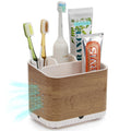 Toprance Wood Grain Electric Toothbrush Holder | 4-Slot Bathroom Caddy