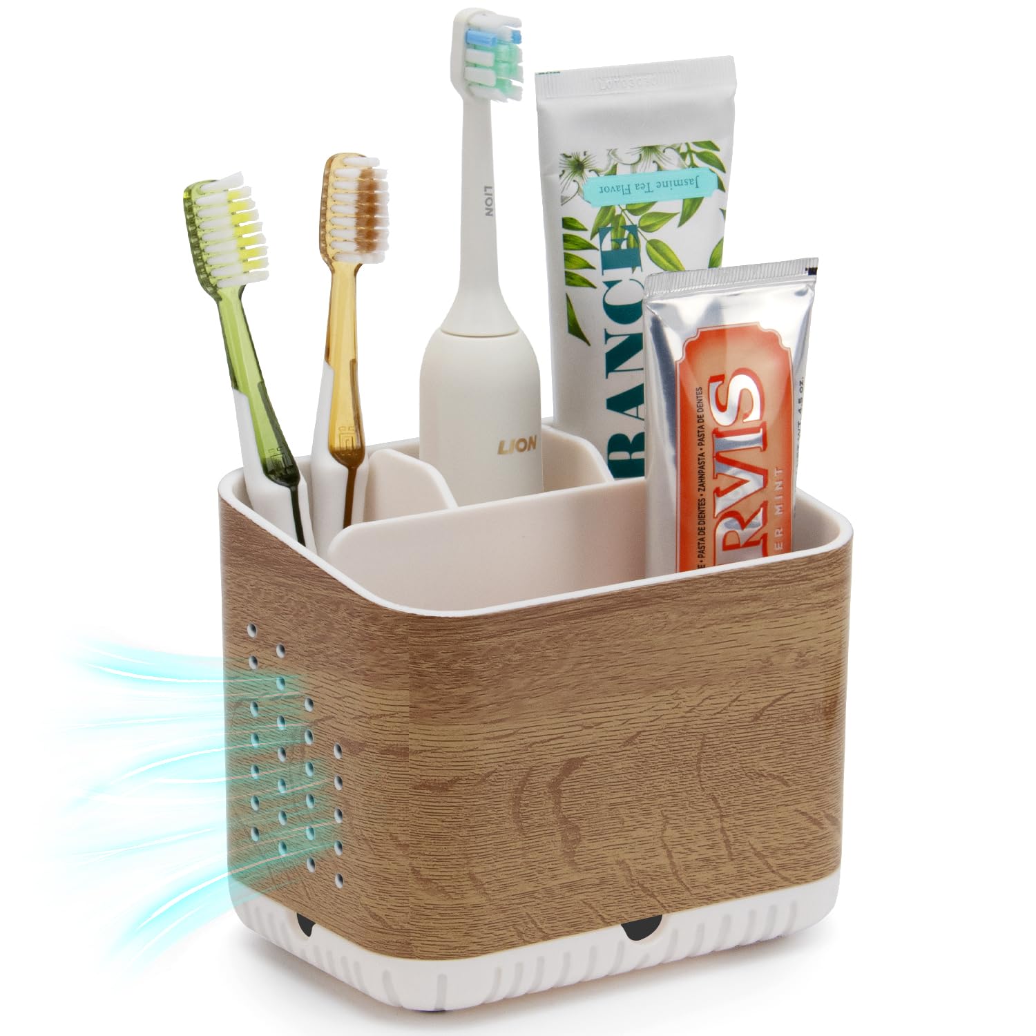 Toprance Wood Grain Electric Toothbrush Holder | 4-Slot Bathroom Caddy