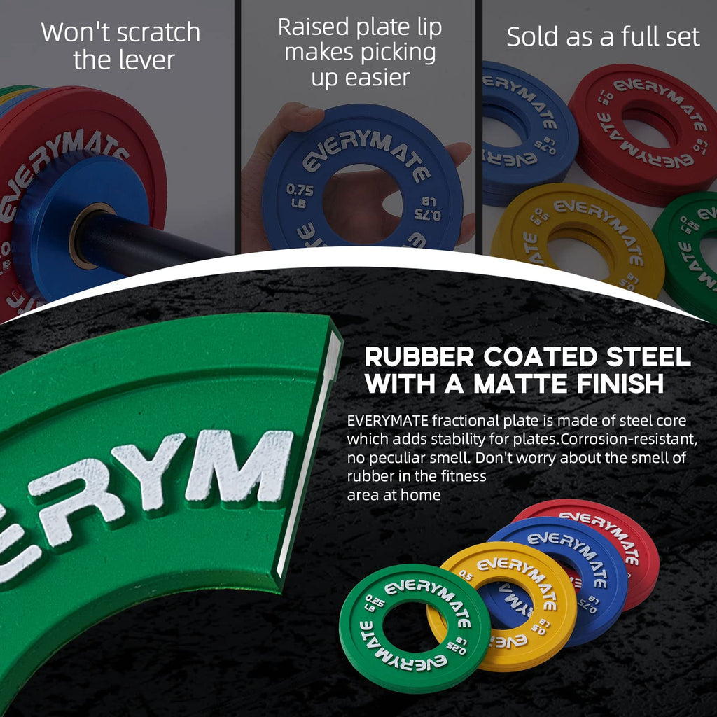 EVERYMATE Fractional Weight Plates Set - 8 Micro Rubber Plates for Barbells