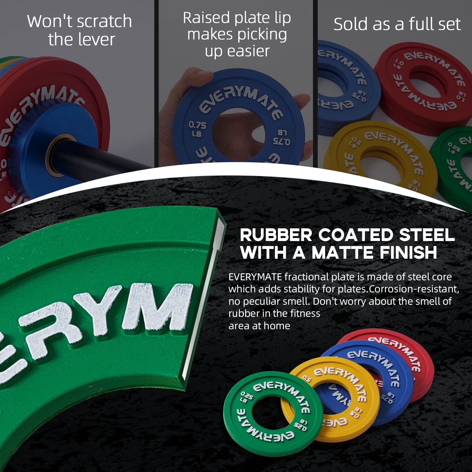 EVERYMATE Fractional Weight Plates Set - 8 Micro Rubber Plates for Barbells