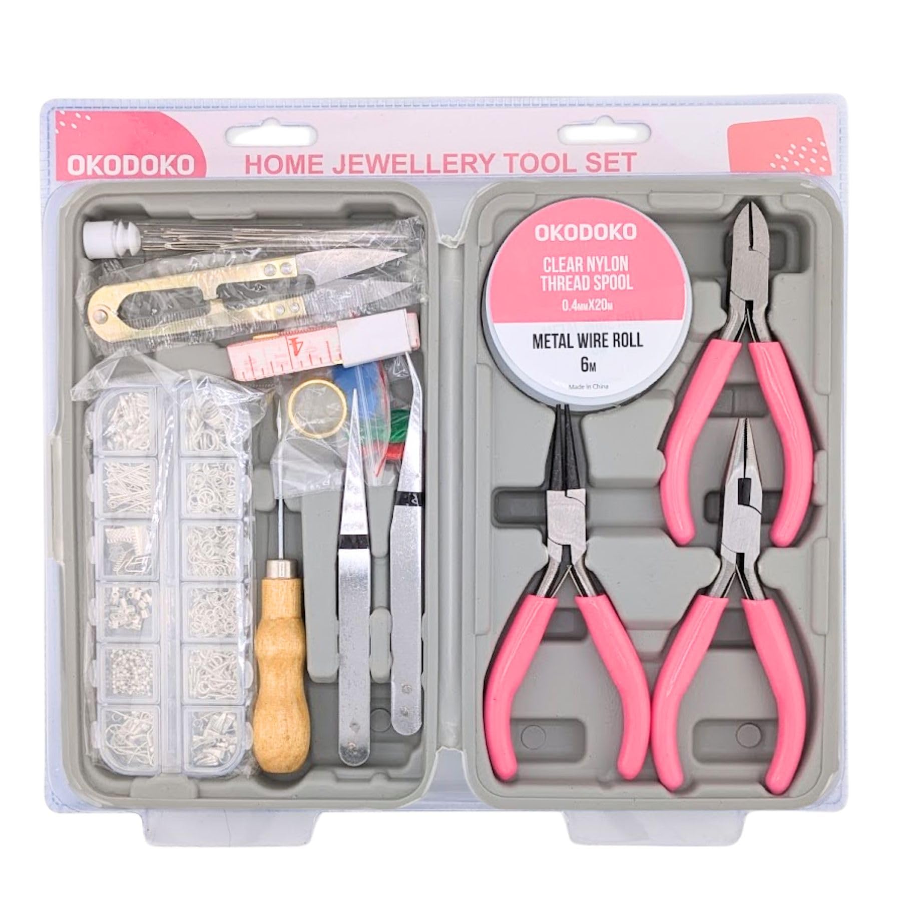 OKODOKO 17pc Jewellery Making Tool Kit with 600pc Findings & Case