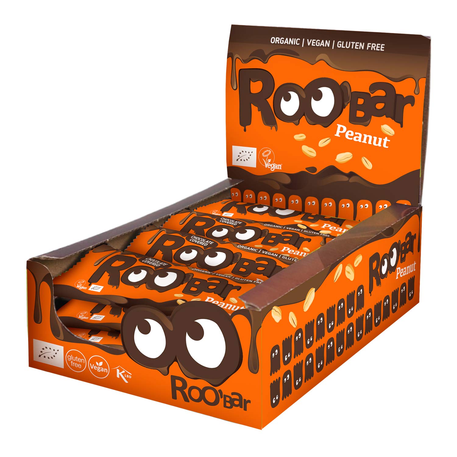 Roobar Organic Chocolate Covered Peanut Bar – Vegan & Gluten Free, 16x30g