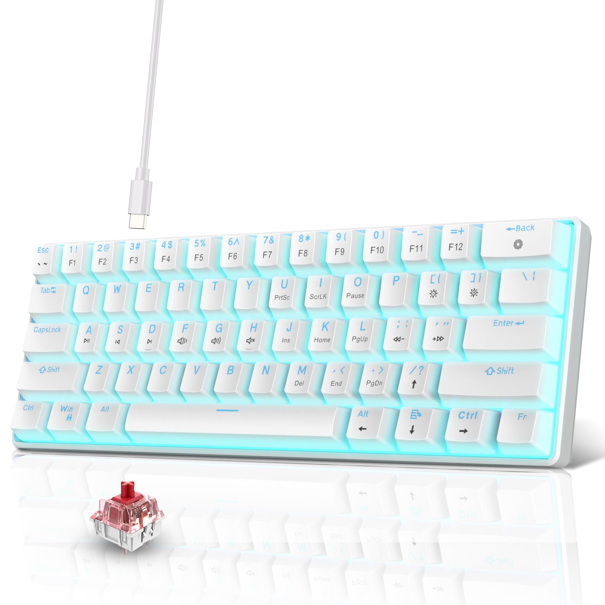 Snpurdiri 60% Mechanical Gaming Keyboard | Ice Blue LED Backlit (Red Switch)