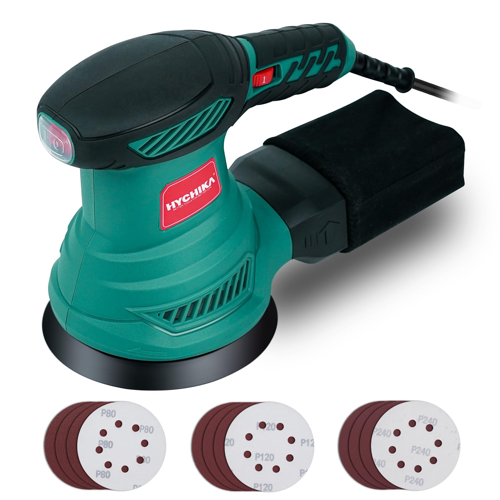HYCHIKA 300W Orbital Sander | 6-Speed Electric Sander with 12 Discs