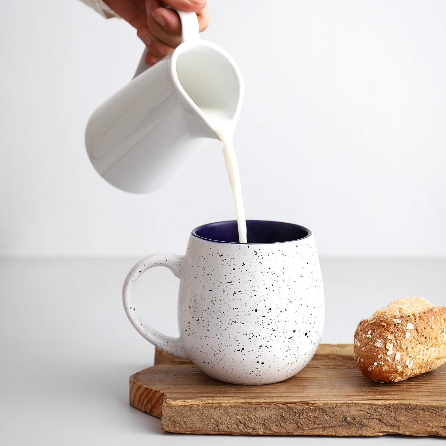 LIFVER 21 Oz Large Ceramic Coffee Mugs – Set of 4 Speckled Porcelain Cups