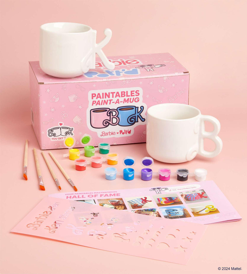 Barbie x Pottd Paint-a-Mug DIY Pottery Kit | 2 Mugs & 12 Paints