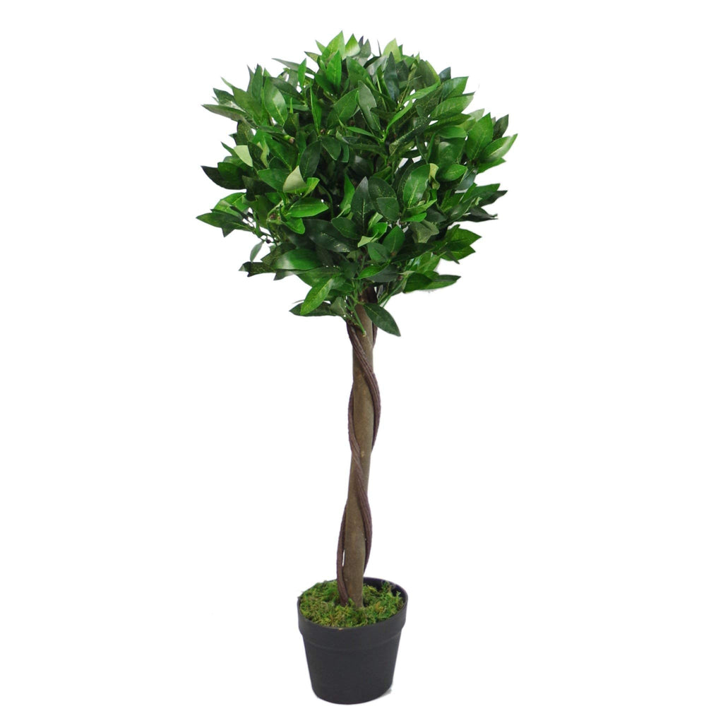 Leaf Design UK Pair of Artificial Bay Topiary Ball Trees, 90cm Green Twist