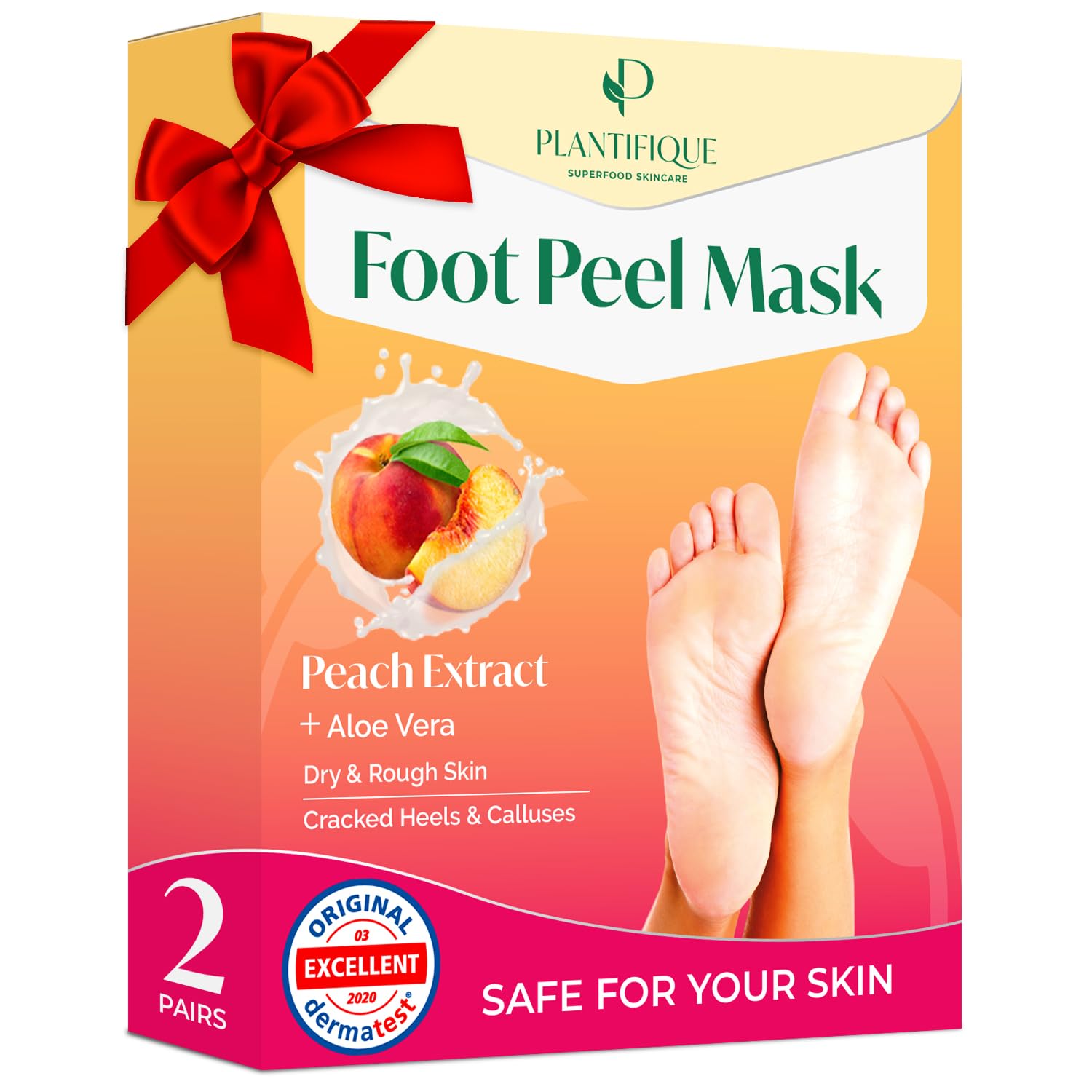 Plantifique Peach Foot Peel Mask - 2 Pairs Exfoliating Foot Treatment