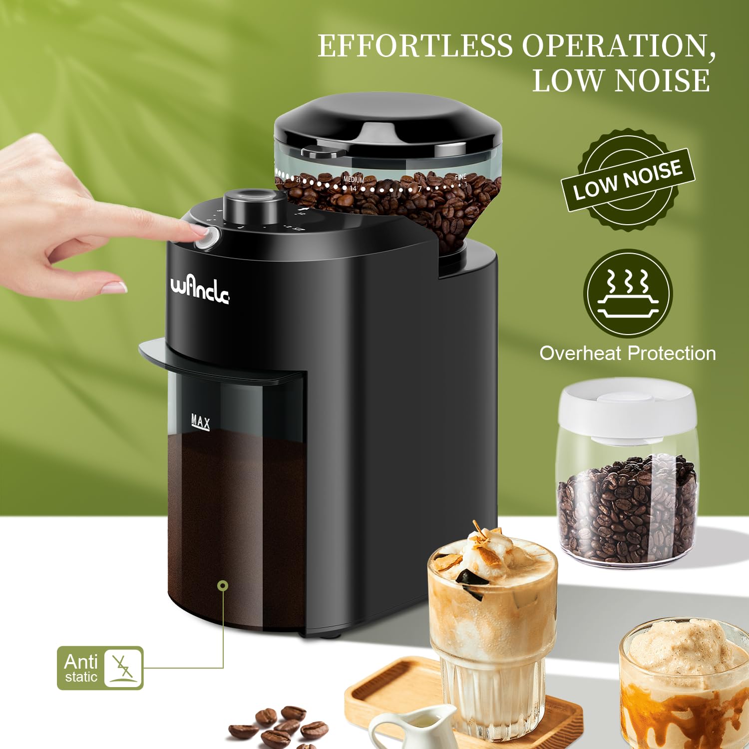 Wancle Electric Burr Coffee Grinder – 28 Settings for 2-12 Cups
