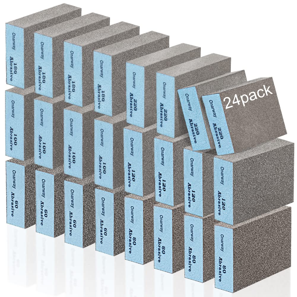 Onarway Sanding Sponges 24 Pack | 60-220 Grit Washable Sanding Blocks