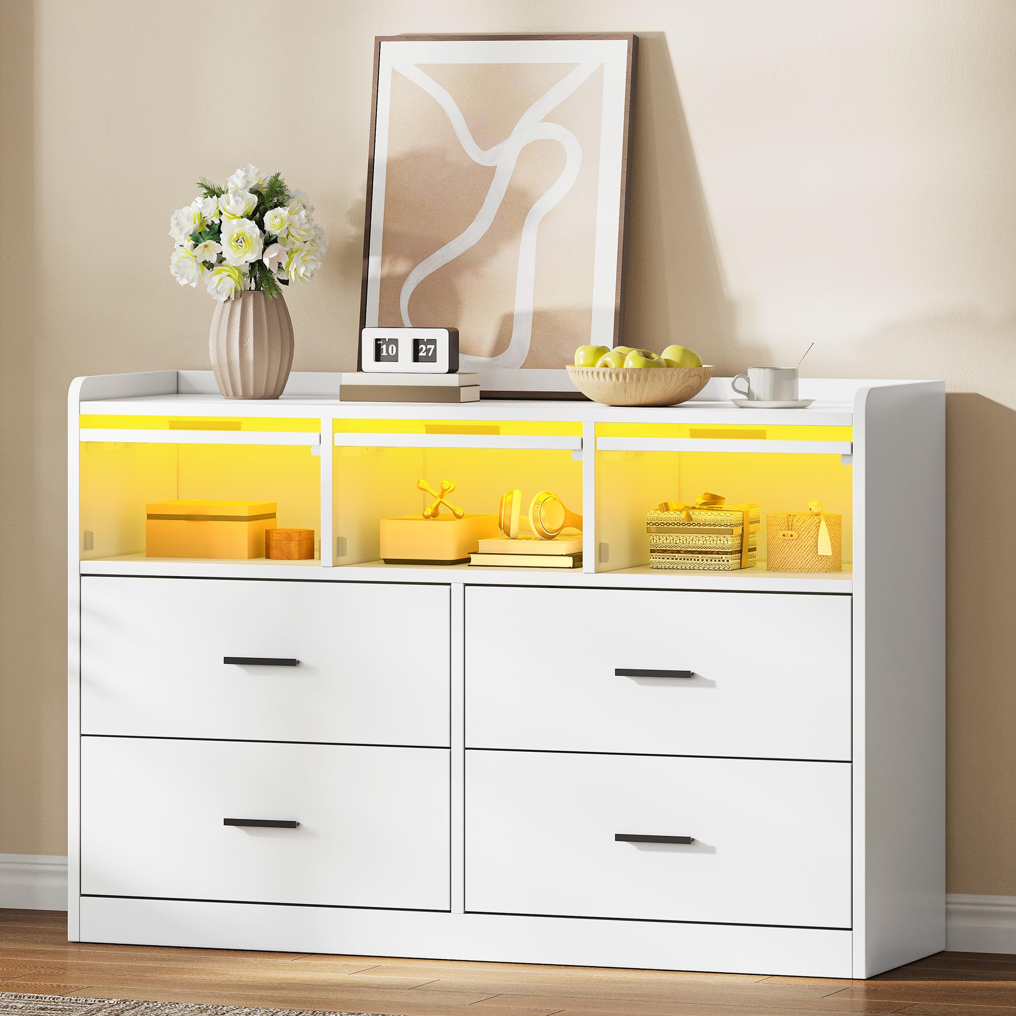 YITAHOME 7-Drawer Chest of Drawers with RGB LED Lights | White Dresser