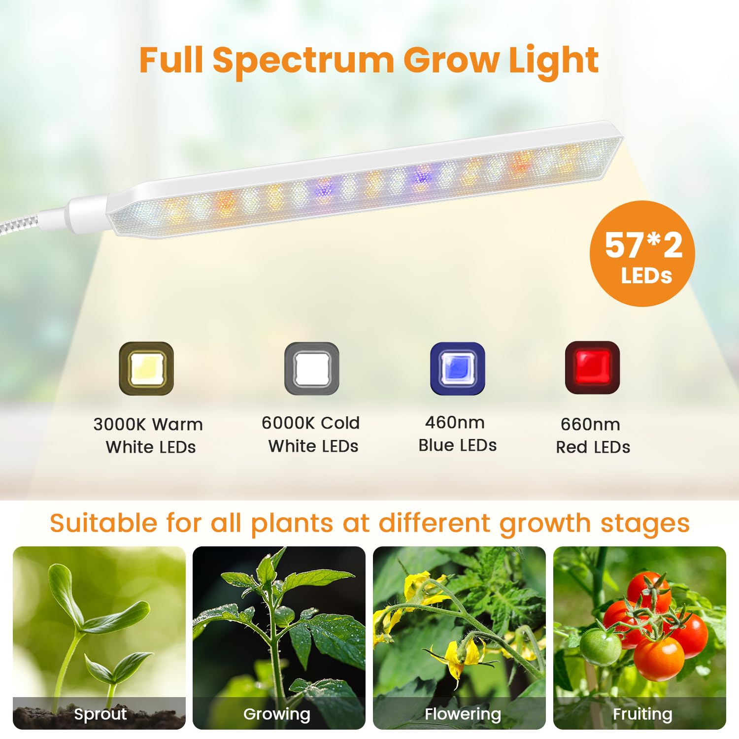 Kullsinss Floor Grow Light | Full Spectrum 114 LED Standing Plant Lamp