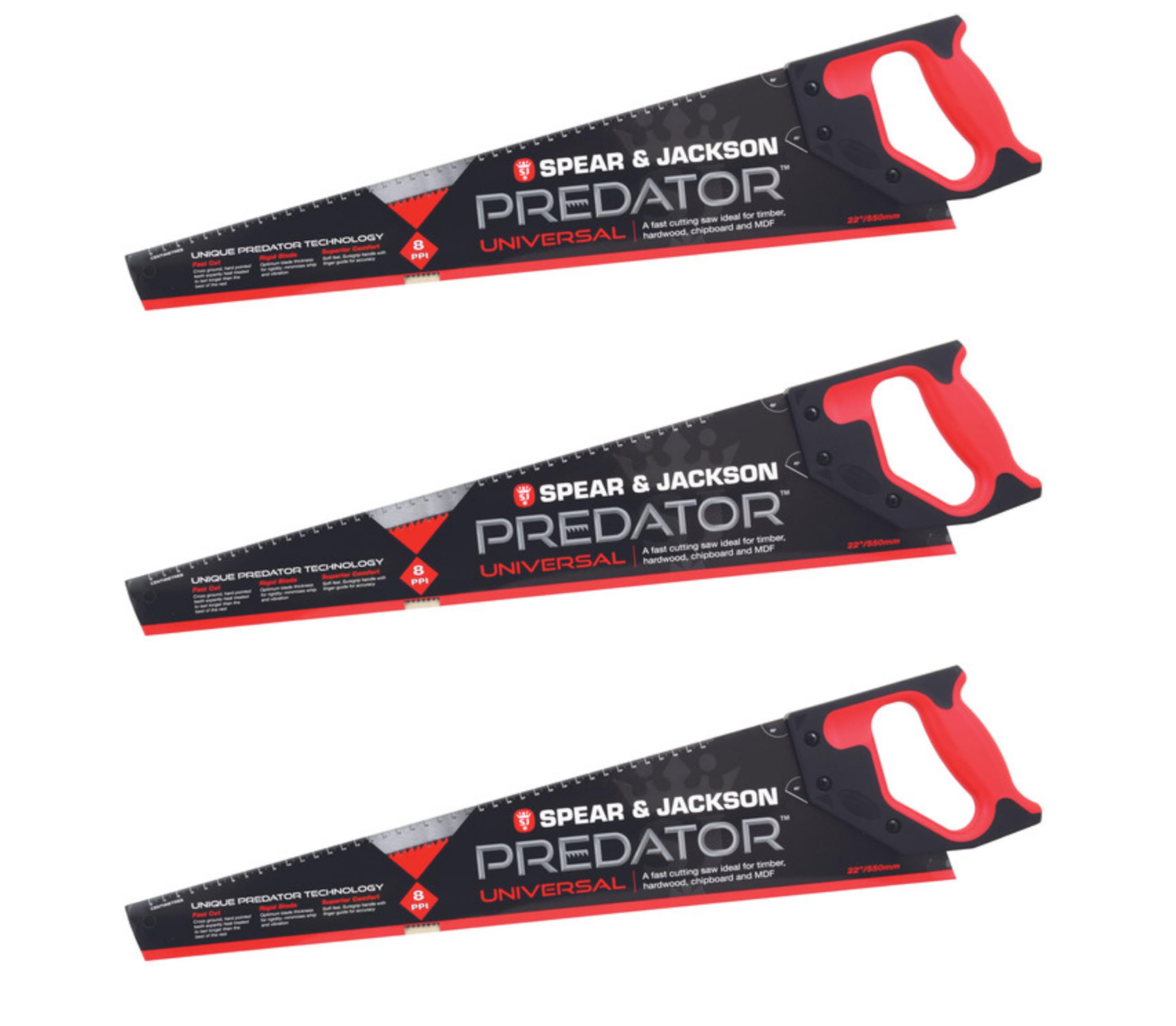 Spear & Jackson Predator Universal Saw - 22" x 8pts (Pack of 3)