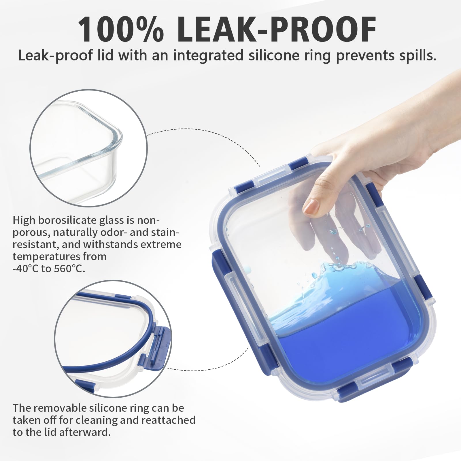 GENICOOK Glass Food Storage Containers – 10 Pack Leakproof Meal Prep Set