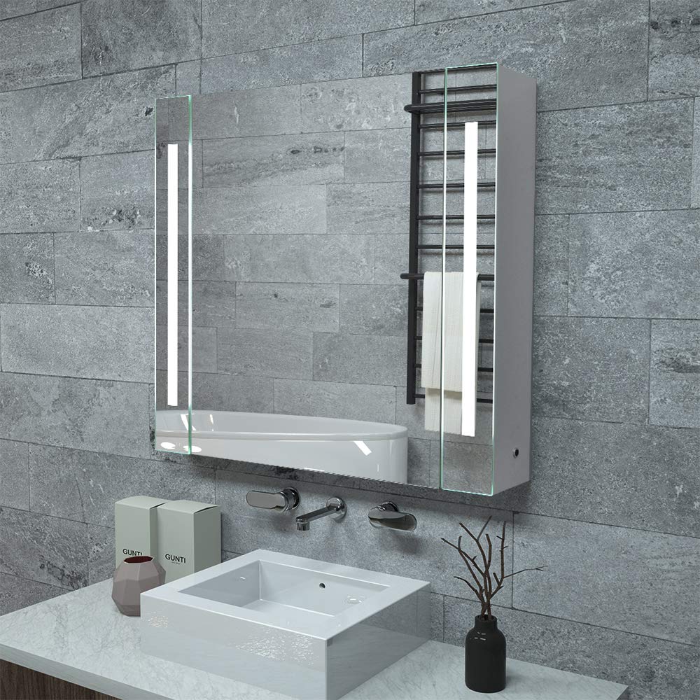 Janboe LED Bathroom Cabinet | Anti-Fog Mirror with Shaver Socket – White