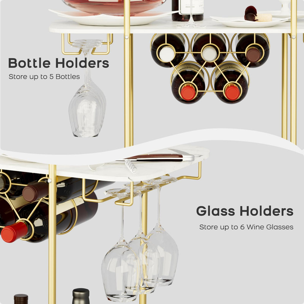 DAWNYIELD 2 Tier Mobile Bar Serving Cart, Drinks Trolley on Wheels, Gold - image 3