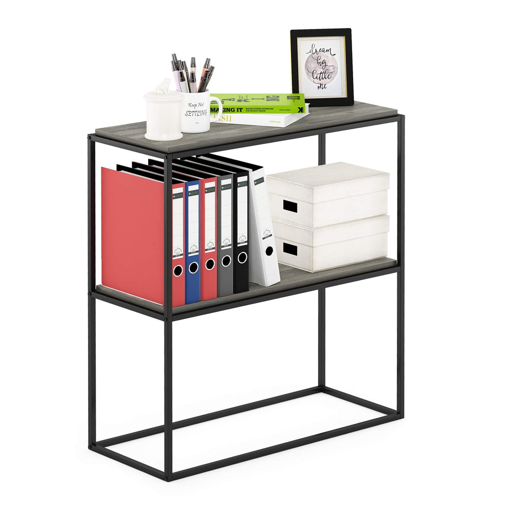 Furinno MORETTI 2-Tier Stackable Grey Book Shelf, Metal Frame Storage Shelves, Rectangular Display Shelf, Easy Assembly, for Organization and Storage - image 3