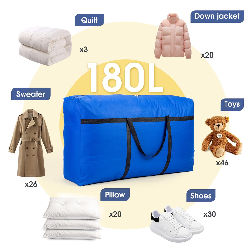 YiMiLiu 180L Extra Large Storage Bag Waterproof Luggage Bag Heavy Duty Moving Bag blue