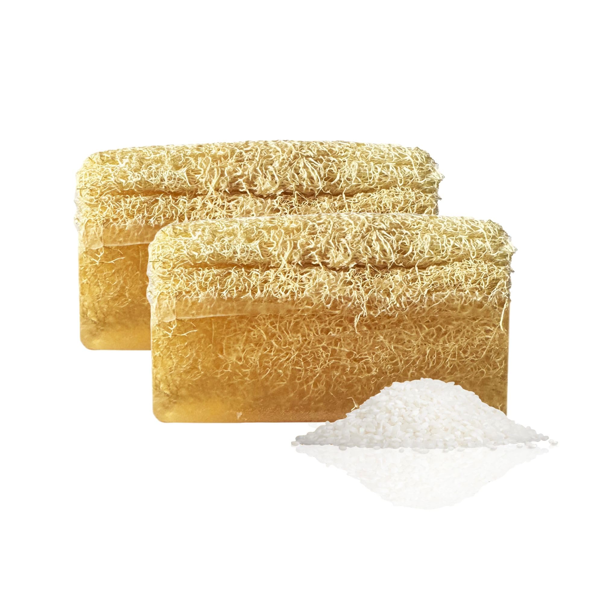 STORELUXY Rice Extract Soap Bar with Pumpkin Fiber Loofah - 2-Pack