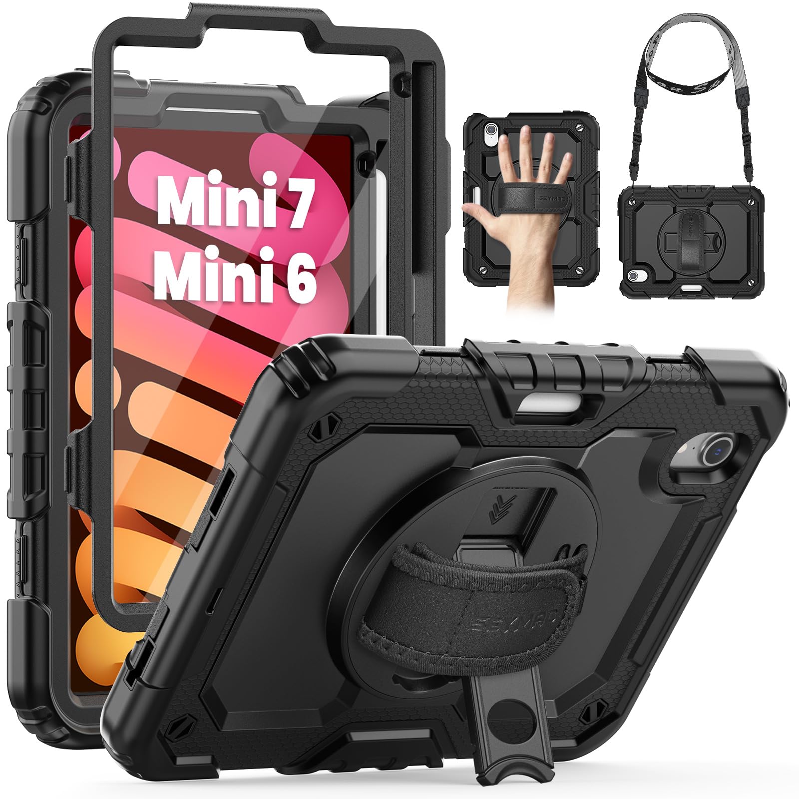 SEYMAC iPad Mini 7/6 Case – Shockproof Full Body Cover with Stand