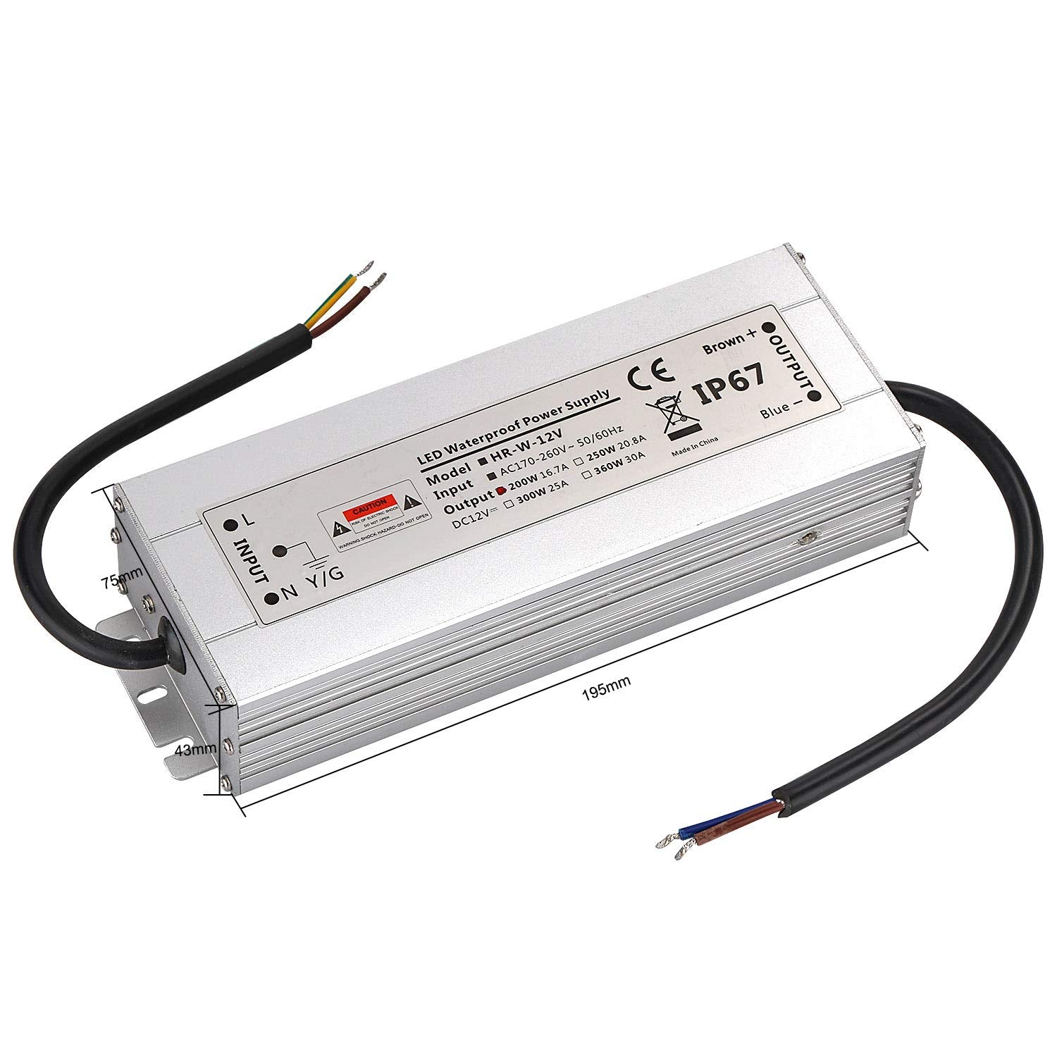 200W 12V LED Driver | IP67 Waterproof Power Supply Transformer