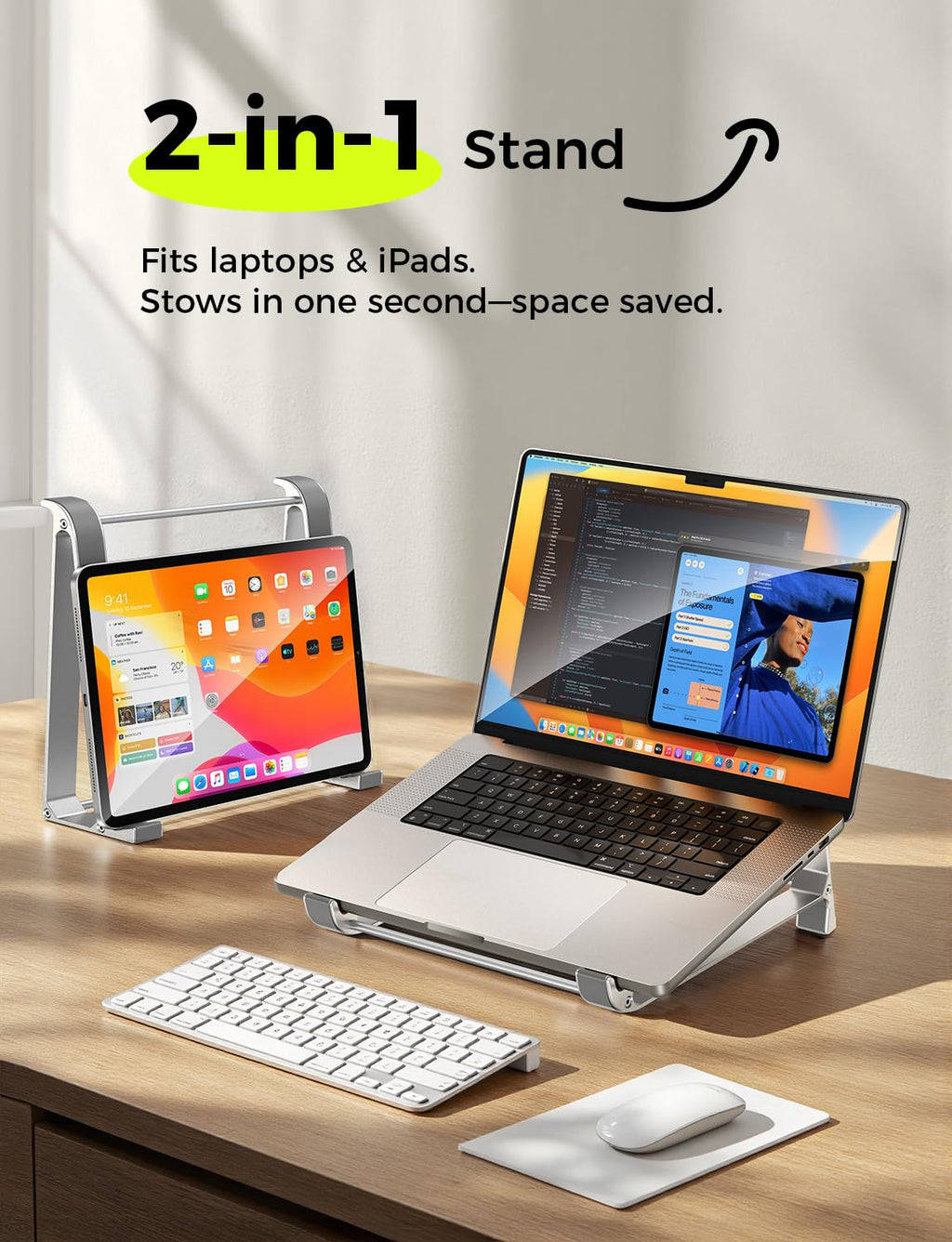 MAGIC JOHN Vertical Laptop Stand & Storage Holder - Portable Aluminum Stand with Silicone Pads, Detachable Design, Cooling & Desktop Riser - image 2