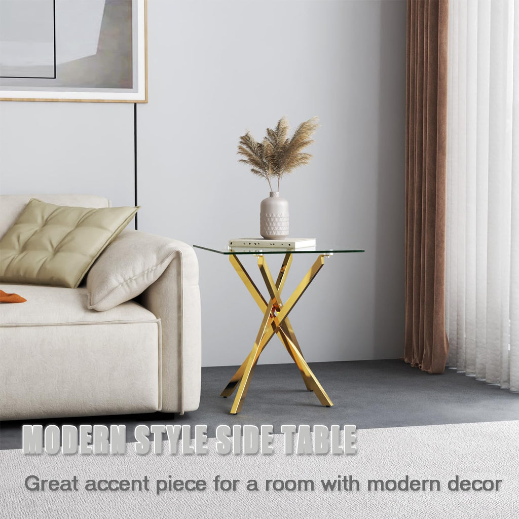 GOLDFAN Small Glass End Table with Gold Legs for Living Room Square Side Table Modern Contemporary Nightstand for Bedroom - image 3