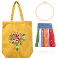 Floral Canvas Tote Bag Embroidery Kit for Beginners – Yellow
