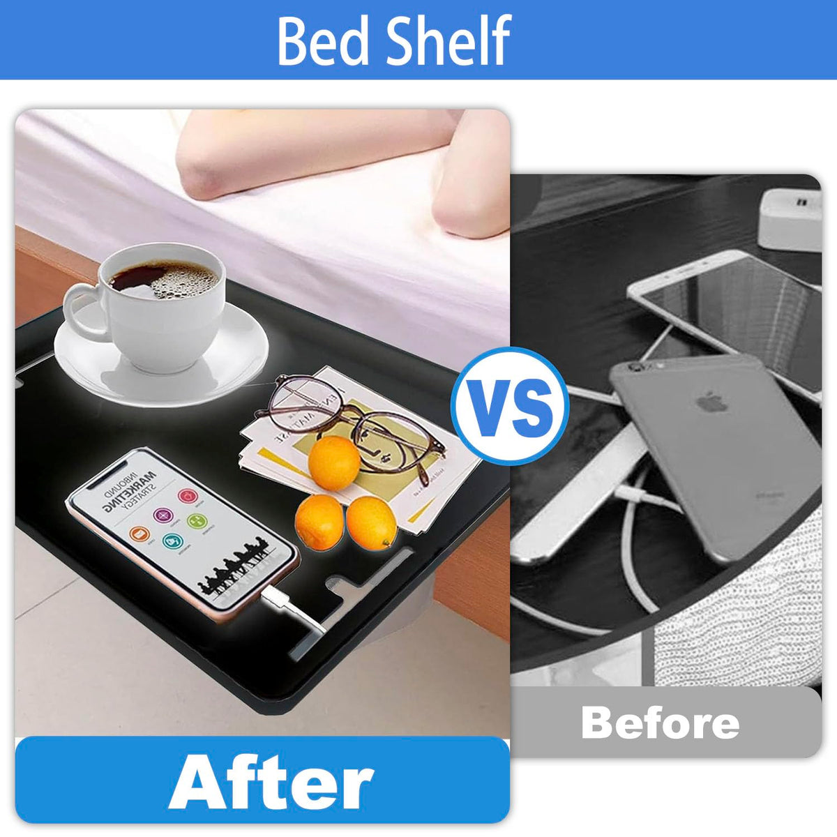 Sightday Bedside Table Organiser,Bedside Shelf For Bunk & Loft Beds Clip On Shelf,Bedside Tray For Home,School,Office,Dormitory Room Black