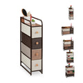 Relaxdays 4-Drawer Fabric Dresser | Slim Storage Chest with Shelf, Brown