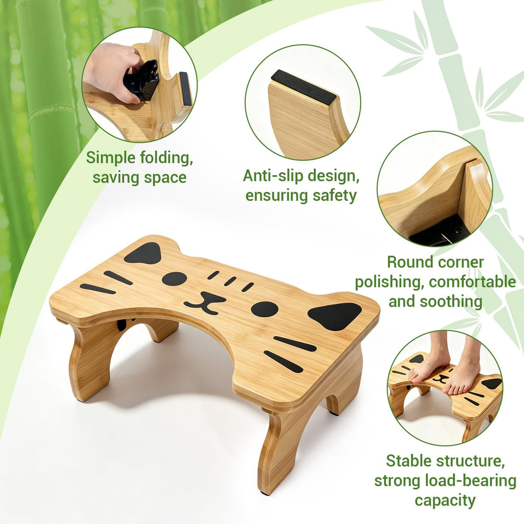 zxevg Bamboo Toilet Stool Folding 6.5in Non-Slip - image 4