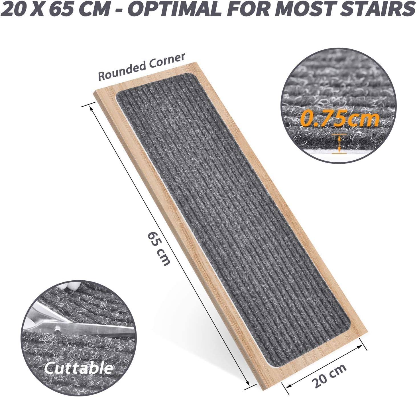 MBIGM Non-Slip Carpet Stair Treads | 15 Pack Grey Safety Rugs | 8" x 25.6"