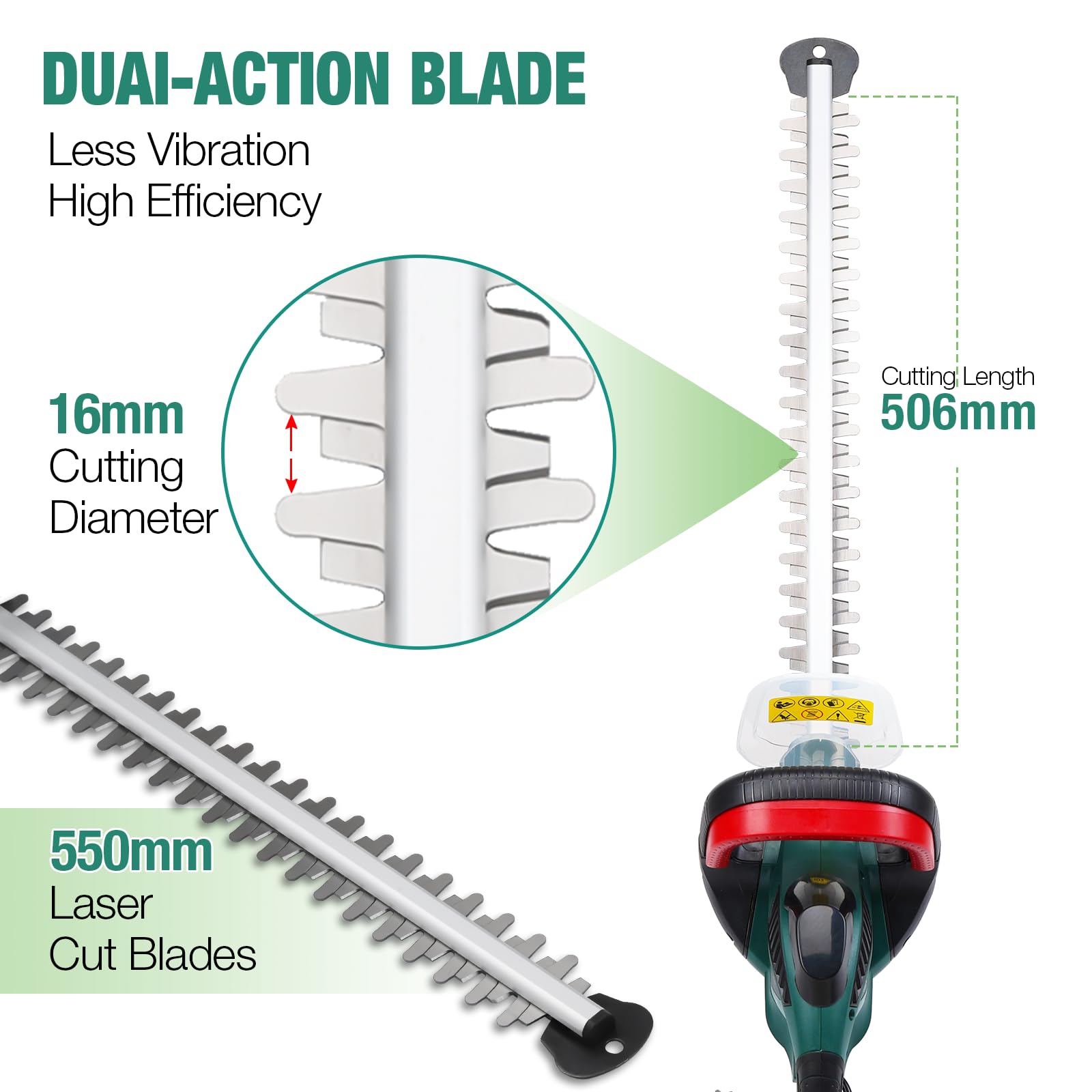 POSENPRO 600W Electric Hedge Trimmer – 550mm Dual Action Blade, 6m Cable