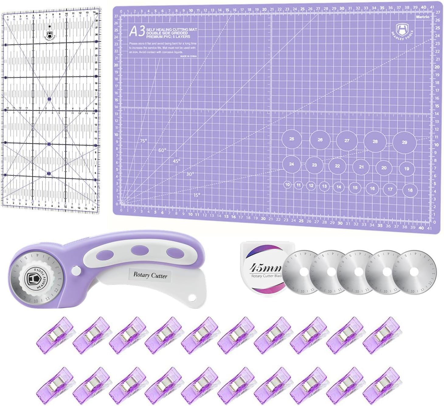 Headley Tools 45mm Rotary Cutter Set | A3 Cutting Mat & Quilting Kit