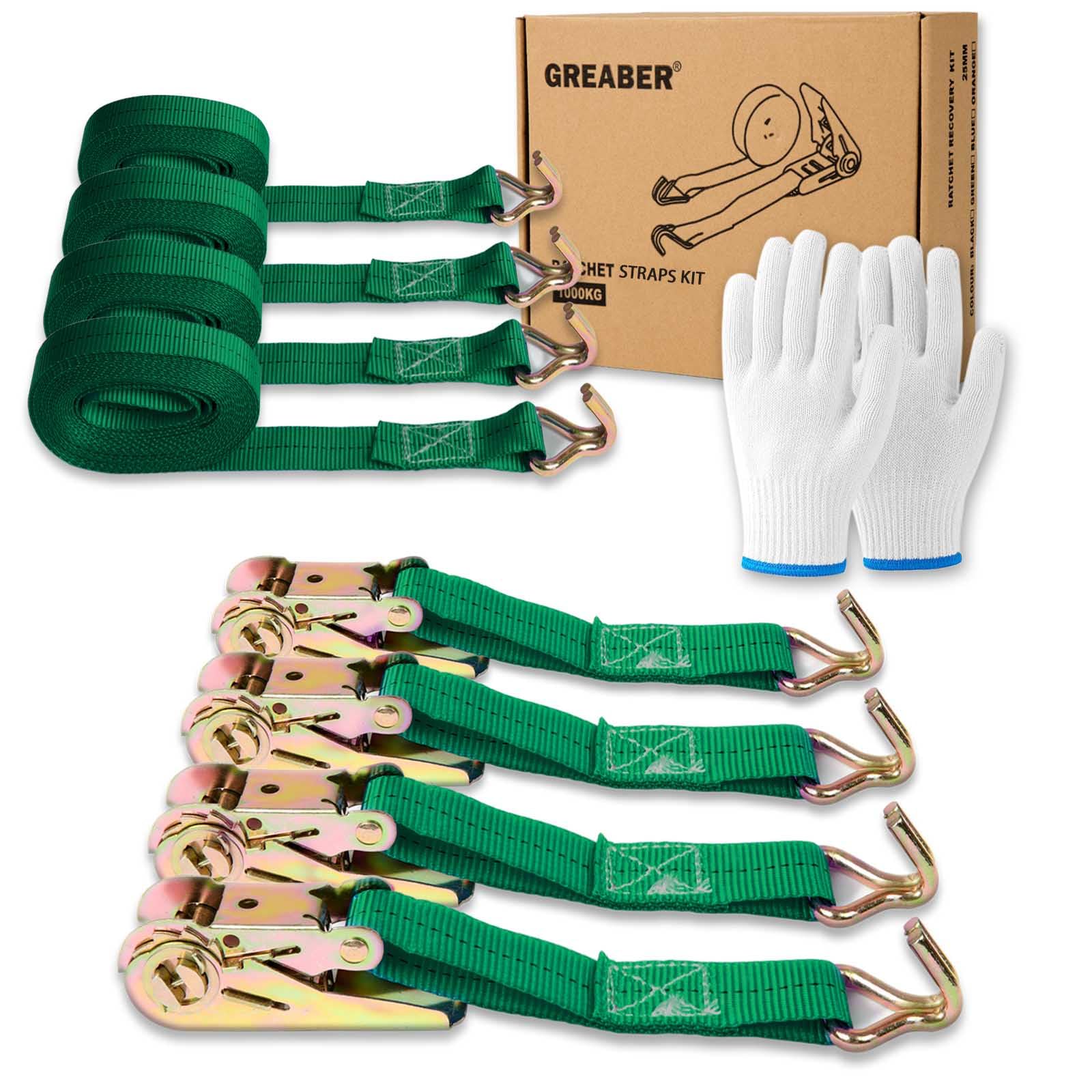 Heavy Duty Ratchet Straps - 4-Pack, 1000kg, 5m x 2.5cm