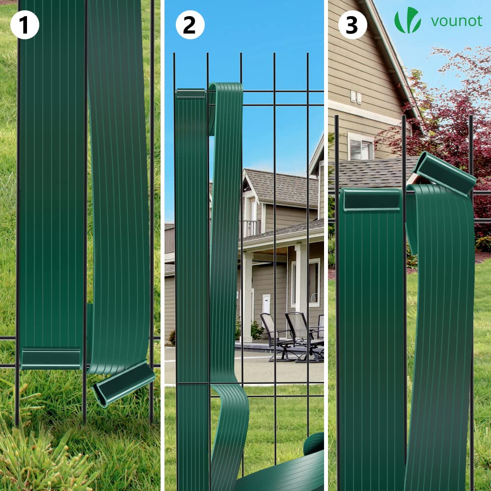 VOUNOT PVC Garden Privacy Fence Strips 150m x 4.7cm with 300 Clips - Green